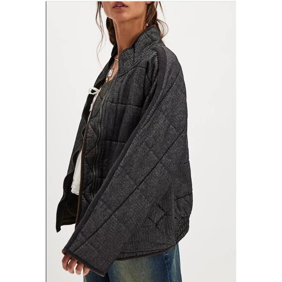 Free People Dolman Quilted Textured Denim Jacket Size XL
